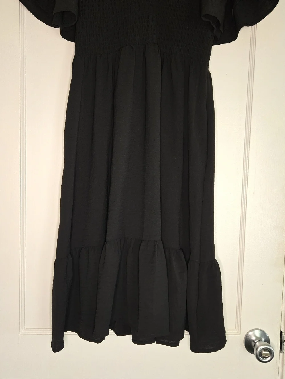 Black Smocked Midi Dress Women's Large Sleeveless Stretch Casual Summer Dress - Picture 4 of 11